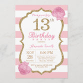 Pink & Gold Stars Photo Collage Birthday Party Invite – Designed