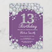 13th Birthday Invitation Purple and Silver Diamond (Front/Back)