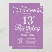 13th Birthday Invitation Purple Lavender Lilac (Front/Back)