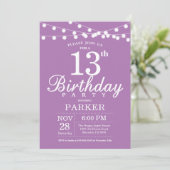 13th Birthday Invitation Purple Lavender Lilac (Standing Front)
