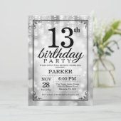 13th Birthday Invitation Silver Glitter (Standing Front)