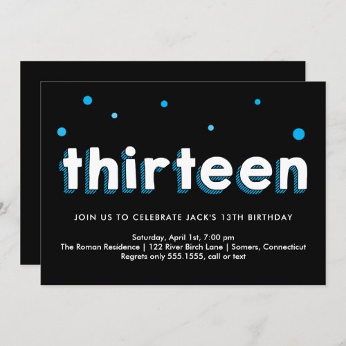 13th Birthday Invitation Sketched Letters Blue Invitation