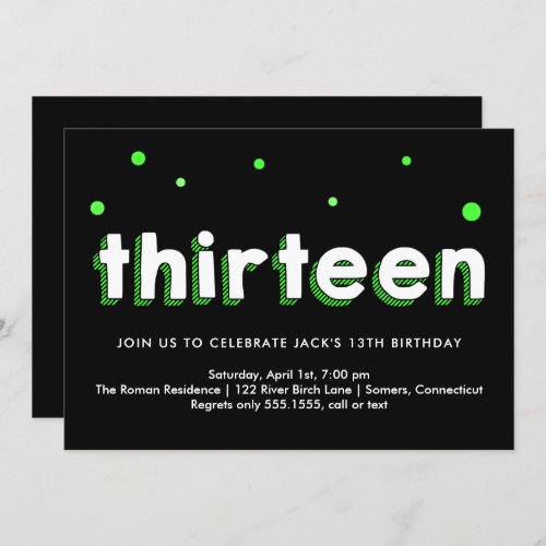 13th Birthday Invitation Sketched Letters Green Invitation