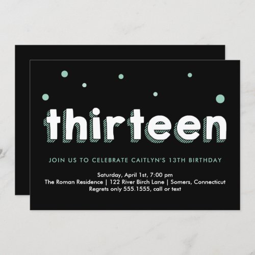 13th Birthday Invitation Sketched Letters Mint Invitation