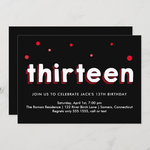 13th Birthday Invitation Sketched Letters Red Invitation
