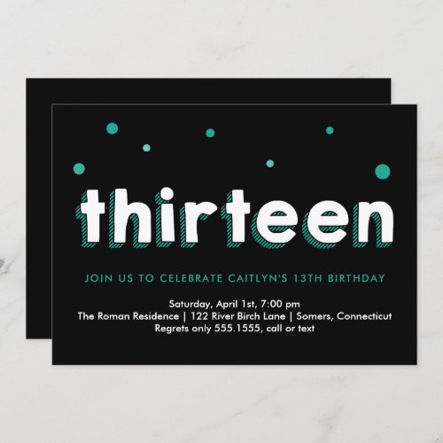 13th Birthday Invitation Sketched Letters Teal Invitation