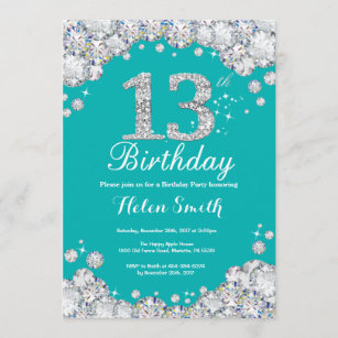Girls Teal 13th Birthday Invitations & Invitation Templates | Zazzle