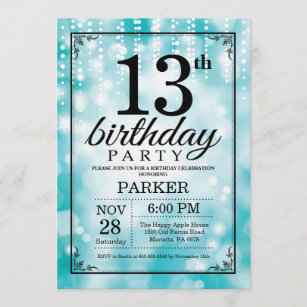 Girls Teal 13th Birthday Invitations & Invitation Templates | Zazzle