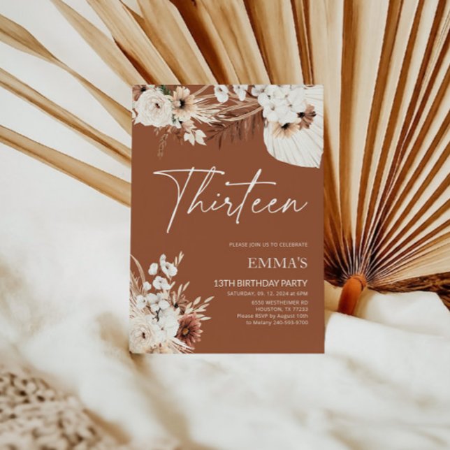13TH Birthday Invitation Terracotta Boho Pampas (Creator Uploaded)