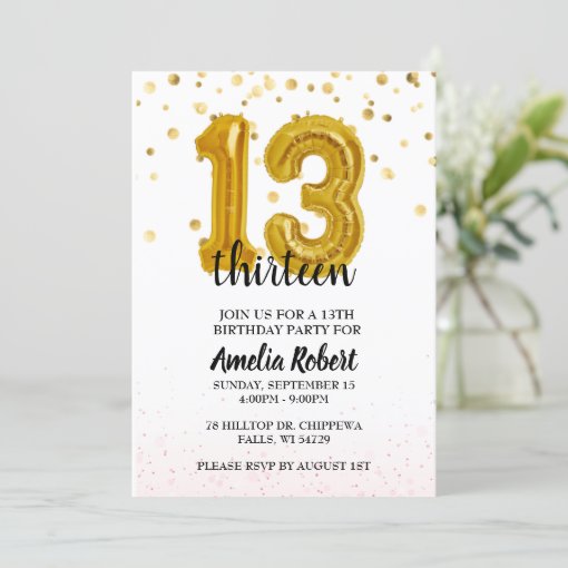 13th Birthday Invitation Thirteen Editable Invite | Zazzle