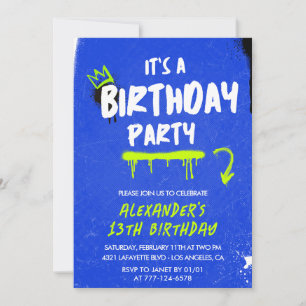13th birthday invitations Boy Graffiti Spray paint