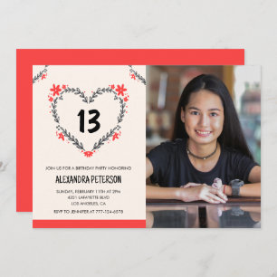 13th birthday invitations for her Floral Heart