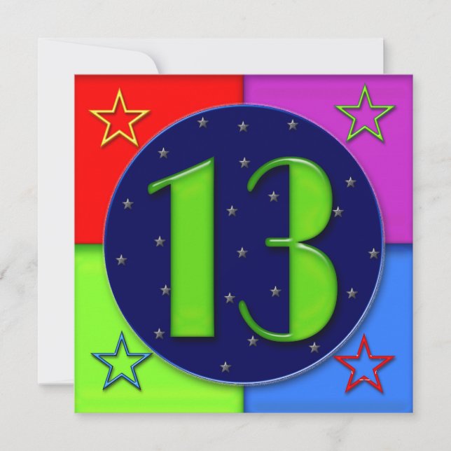 13th Birthday Invitations - Neon Colors (Front)