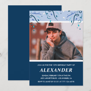 13th birthday invitations Photo Navy Blue