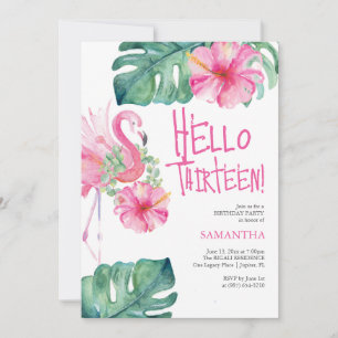 13th Birthday Invitations Tropical Watercolors