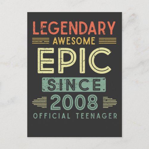 13th Birthday Legendary 2008 Official Teenager Postcard