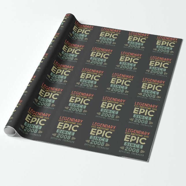 13th Birthday Legendary 2008 Official Teenager Wrapping Paper (Unrolled)