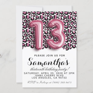 13th Birthday Leopard Animal Print Invitation