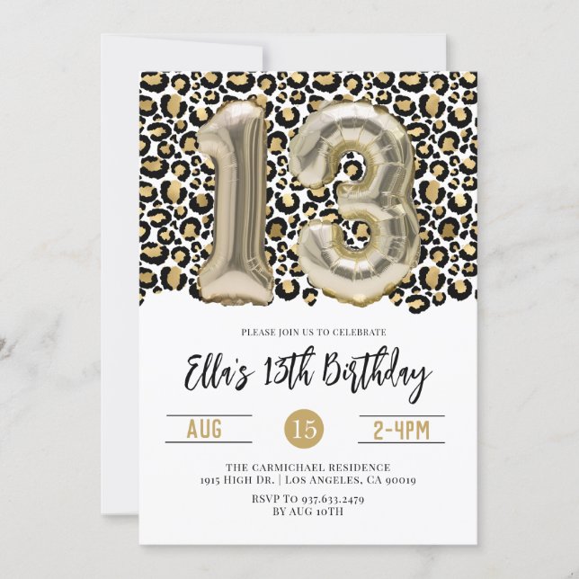 13th Birthday Leopard Animal Print Invitation (Front)