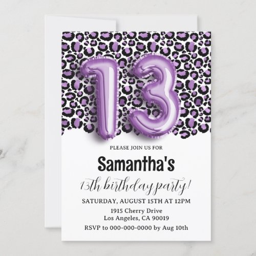 13th Birthday Leopard Animal Print Invitation