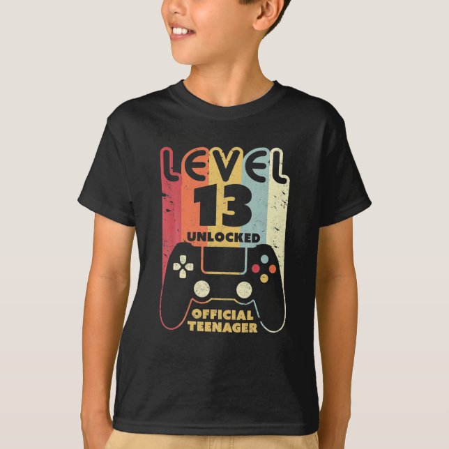 13th Birthday Level 13 Unlocked Official Teenager  T-Shirt (Front)