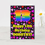 [ Thumbnail: 13th Birthday: Loving Hearts Pattern, Rainbow # 13 Card ]