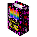 [ Thumbnail: 13th Birthday: Loving Hearts Pattern, Rainbow # 13 Gift Bag ]