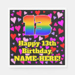 [ Thumbnail: 13th Birthday: Loving Hearts Pattern, Rainbow # 13 Napkins ]