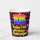 [ Thumbnail: 13th Birthday: Loving Hearts Pattern, Rainbow 13 Paper Cups ]