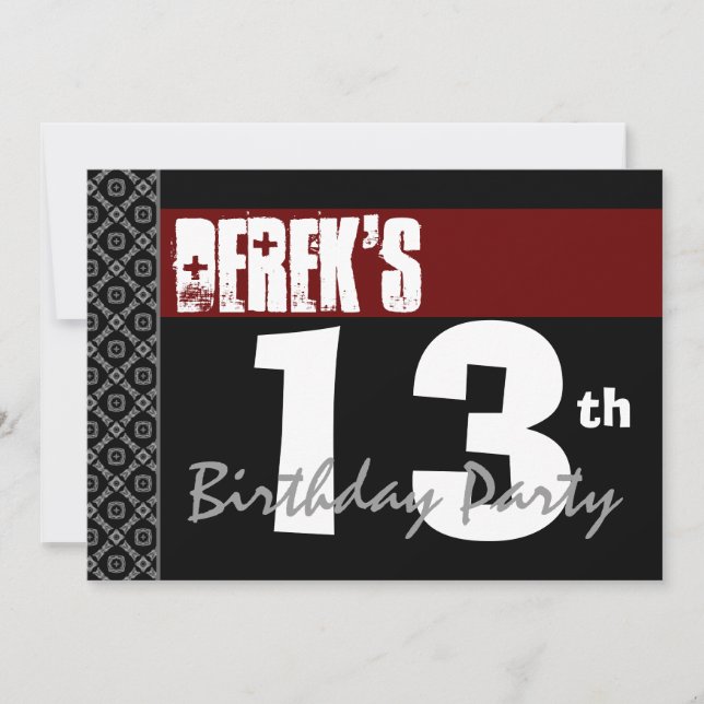 13th Birthday Modern For Boy Red White Black Y119 Invitation (Front)