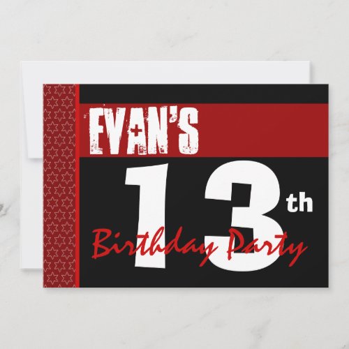 13th Birthday Modern For Him Red Black X207 Invitation