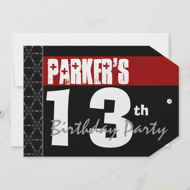 13th Birthday Modern For Him Red White Black B02 Invitation (Front)