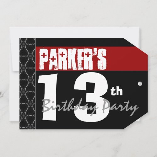 13th Birthday Modern For Him Red White Black B02 Invitation