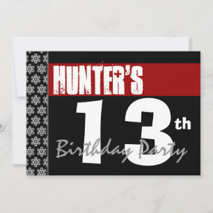 13th Birthday Modern For Him Red White Black G206 Invitation