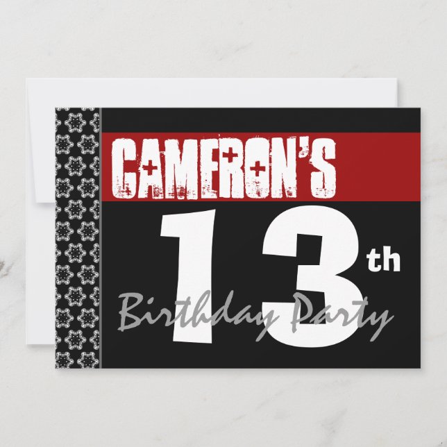 13th Birthday Modern For Him Red White Black G207 Invitation (Front)