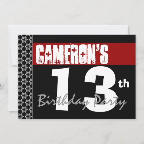 13th Birthday Modern For Him Red White Black G207 Invitation