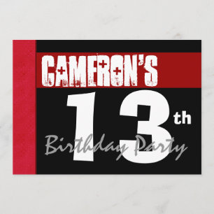 13th Birthday Modern For Him Red White Black G208 Invitation