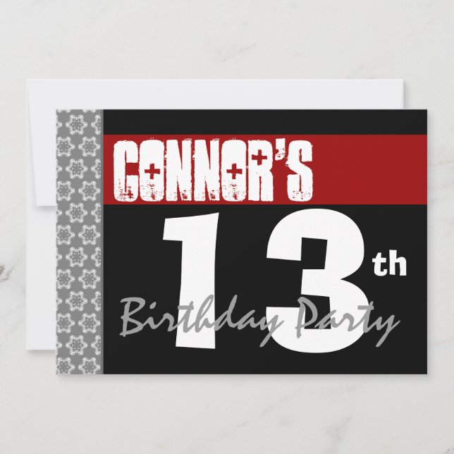 13th Birthday Modern For Him Red White Black G211 Invitation (Front)