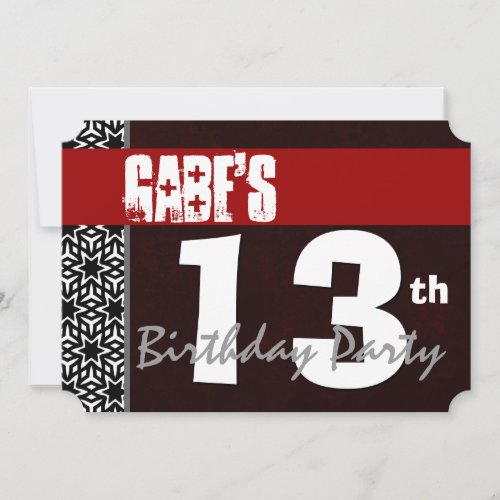 13th Birthday Modern For Him Red White Black G213A Invitations