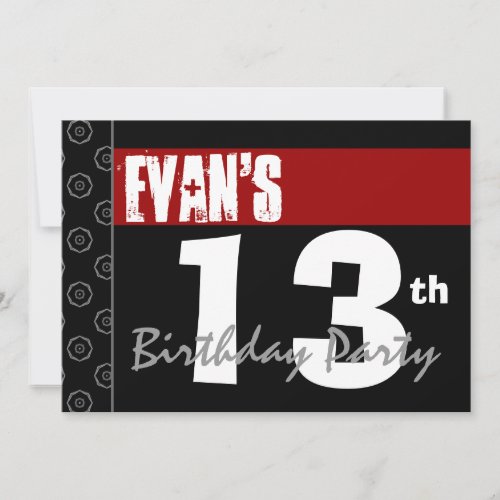 13th Birthday Modern For Him Red White Black G215 Personalized Invitations