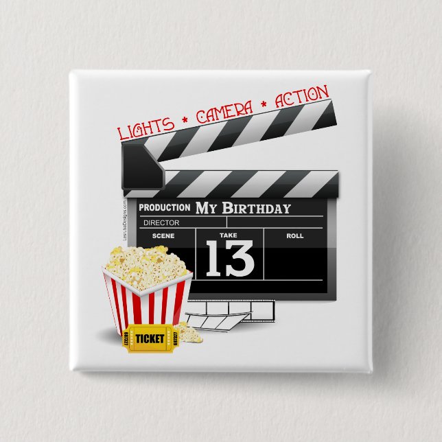 13th Birthday Movie Party Pinback Button (Front)