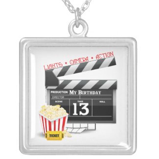 13th Birthday Movie Party Square Pendant Necklace