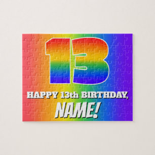 13th Birthday — Multicolored Rainbow Pattern “13” Jigsaw Puzzle