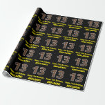 [ Thumbnail: 13th Birthday: Name & Faux Wood Grain Pattern "13" Wrapping Paper ]
