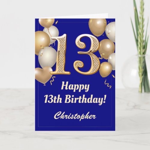 13th Birthday Navy Blue and Gold Balloons Confetti
