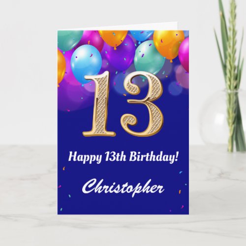 13th Birthday Navy Blue and Gold Colorful Balloons