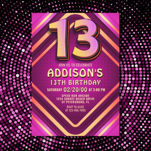 13th Birthday Neon Invitation