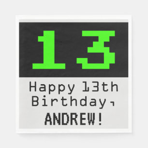 13th Birthday - Nerdy / Geeky Style "13" & Name Napkins