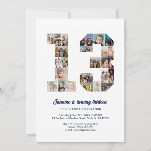 13th Birthday Number 13 Custom Photo Collage Invitation