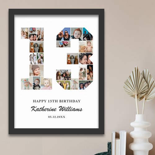 13th Birthday Number 13 Custom Photo Collage Poster